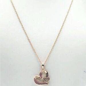JCM Stamped BRASS Pink & Clear Cubic Zirconias Heart Necklace. Rosegold NEW
